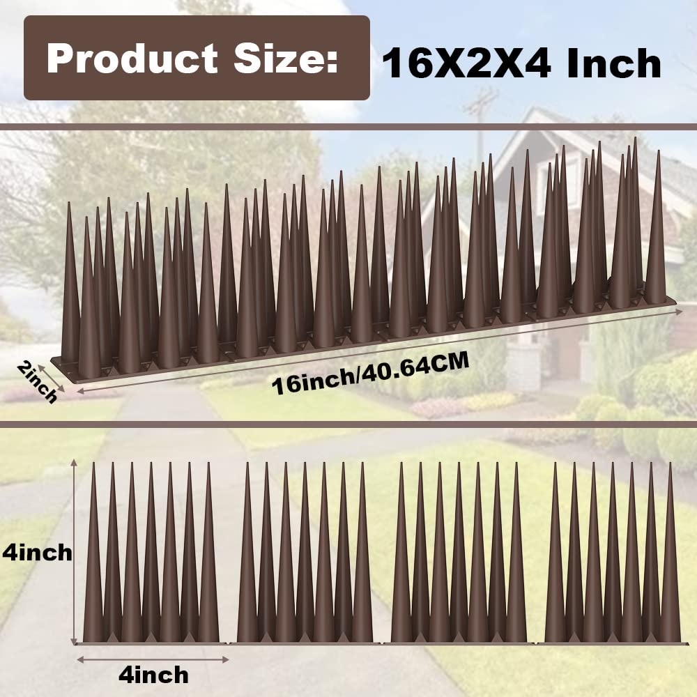 Bird Spikes 4 Inch High,Pigeon Outdoor Deterrent Spikes, Used to Keep Cats Small to Medium Sized Birds Away.Bird Plastic Fence Spikes for Railing and Roof.Away Covers 10.7 Feet(325cm), Brown