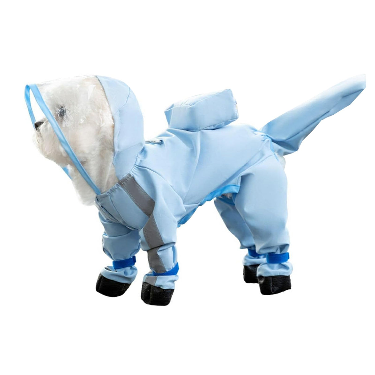 Waterproof Dog Raincoat,Full Coverage 4 Legs Dog Rain Jacket for Small Dogs,Pet Rain Coat with Hood,Reflective Strips&Leash Hole Outdoor Raincoat (Large(for Weight 8.8-11 lb), Blue)
