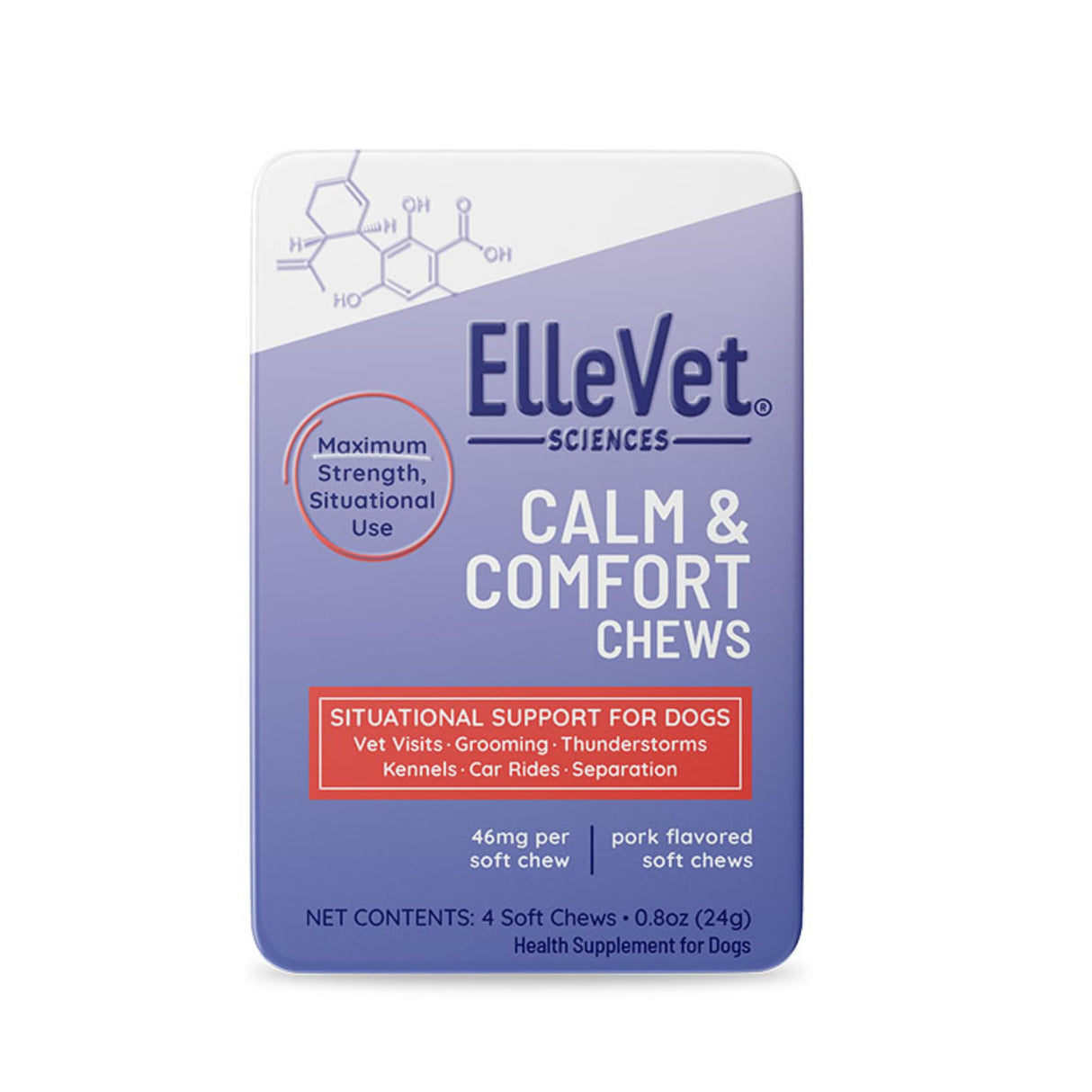 ElleVet Calming Chews for Dogs – Situational Stress Support – Calm & Comfort for Separation, Fireworks, Vet Visits & Storms – Made in USA – 4-Ct Tin
