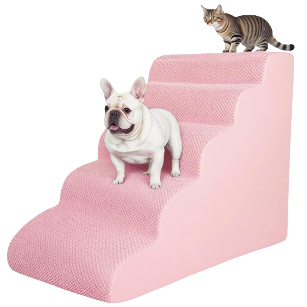5 Step Pet Stairs Ramp for High Beds Sofas 23-30 Inch with Sturdy Non Slip Waterproof Pads, Machine Washable Cover Indoor Balanced Design for Cats Dogs Small Medium Large XL Pets Pink, Large