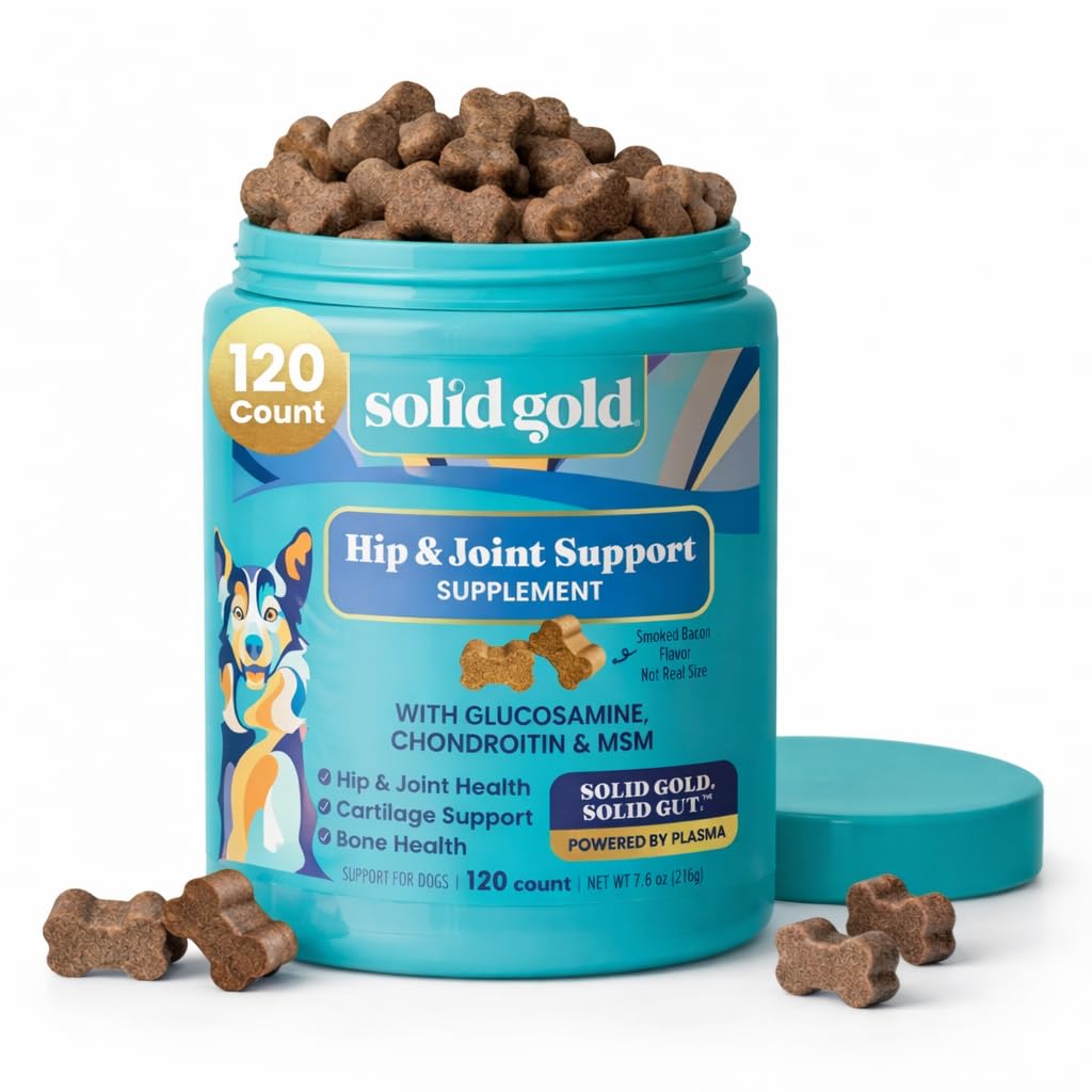 Solid Gold Hip and Joint Supplement for Dogs - Glucosamine Chondroitin MSM for Hip & Joint Pain Relief for Dogs - Puppy, Adult & Senior Dog Supplements for Dog Arthritis Pain Relief & Mobility - 120ct