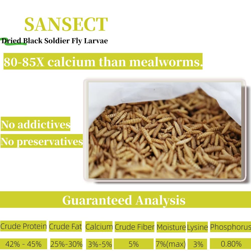 SANSECT 5LB Dried Black Soldier Fly Larvae, 100% Natural Non-GMO Chicken Feed, More Calcium Than Dried Mealworms, High Protein Chickens Treats for Laying Hen, Wild Birds, Ducks