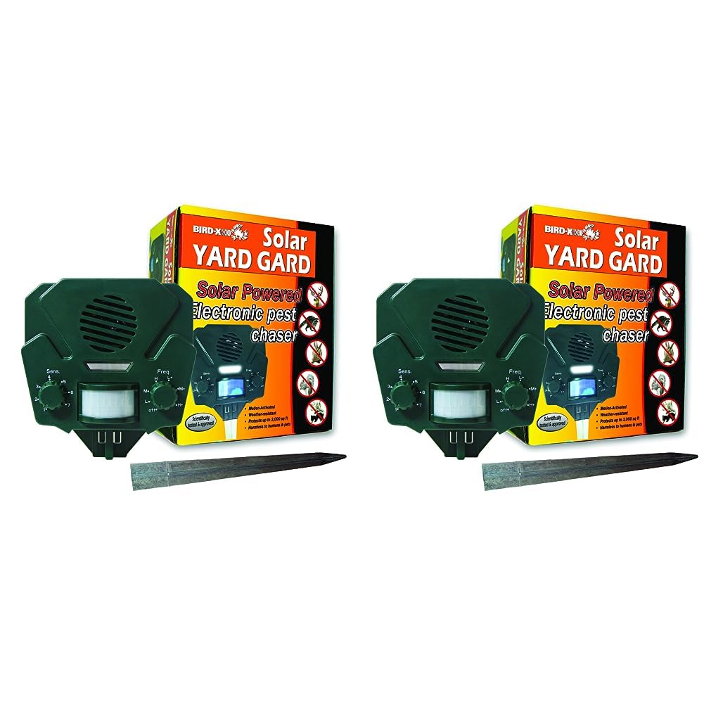 Bird-X Solar Yard Gard Electronic Animal Repeller Keeps unwanted pests Out of Your Yard with ultrasonic Sound-Waves (Pack of 2)
