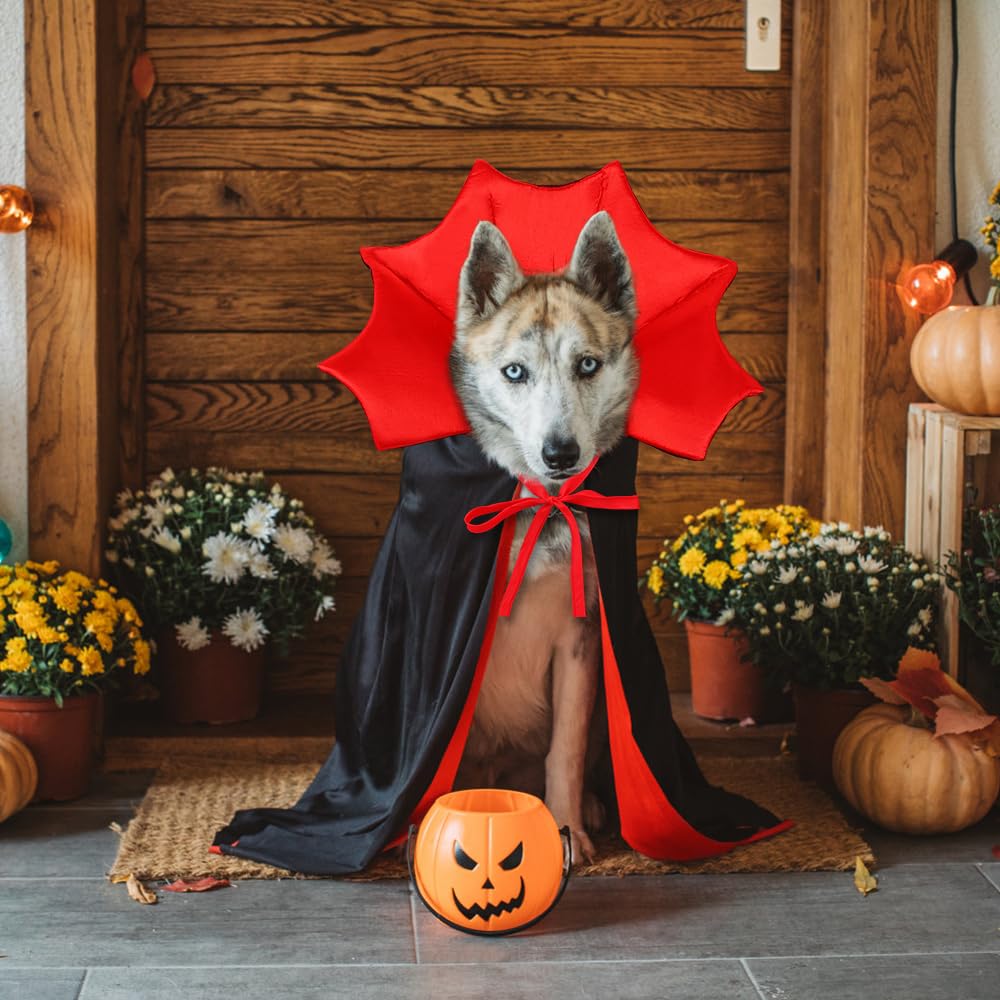 Halloween Large Dog Vampire Cloak Devil Cape Cosplay Apparel Party Costume - Red & Black Classic Pet Cape - Adjustable Neck & Chest Sizes - Medium & Large Dogs