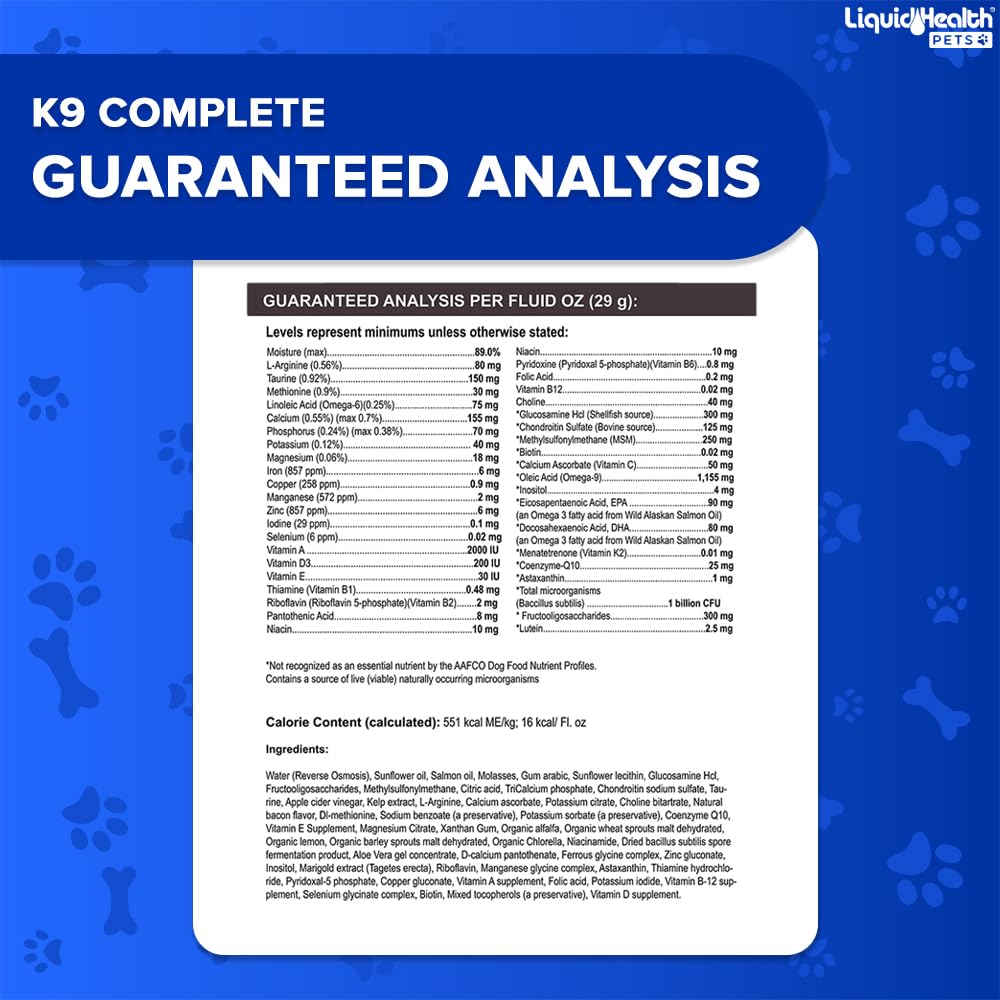 LIQUIDHEALTH Pets K9 Complete 8-in-1 Liquid Multivitamin for Adult Senior Dogs & Puppies, All in One Complete Formula Canine Vitamins for Skin & Coat, Joint Health, Immune Support - USA Made (32 oz)