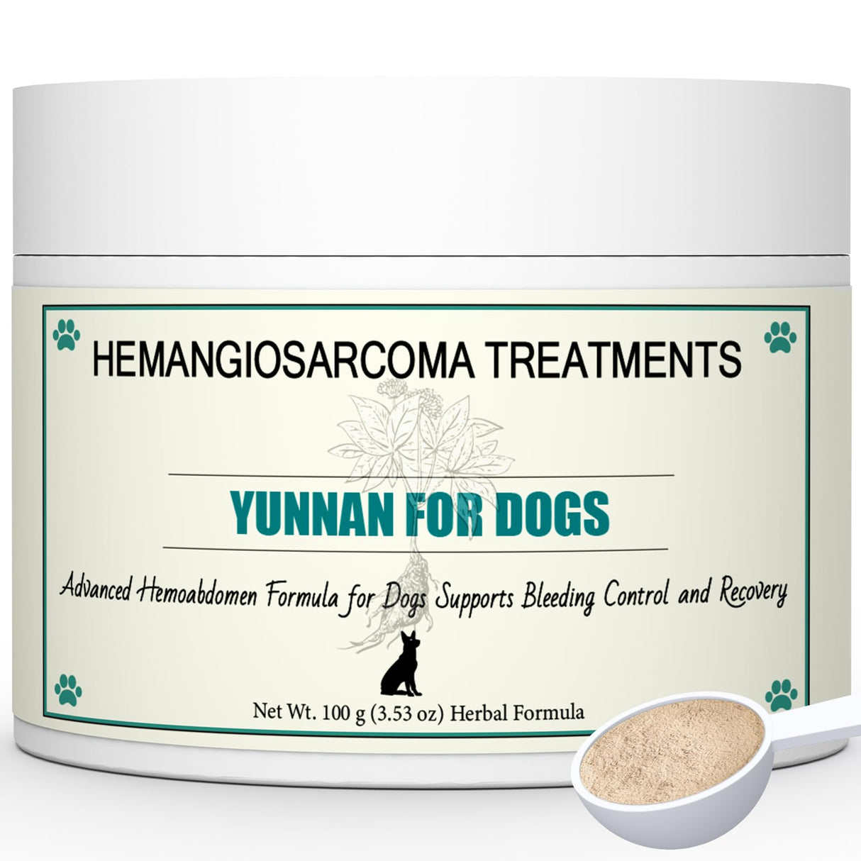 Quick Stop Bleeding for Dogs, Natural Herbal yunnan Sanqi Powder for Hemangiosarcoma, Hemoabdomen, Pericardial Effusion, Cancer Bleeding, Severe Bruising, Ulcer-Related Bleeding, Bloody Stools - 100g