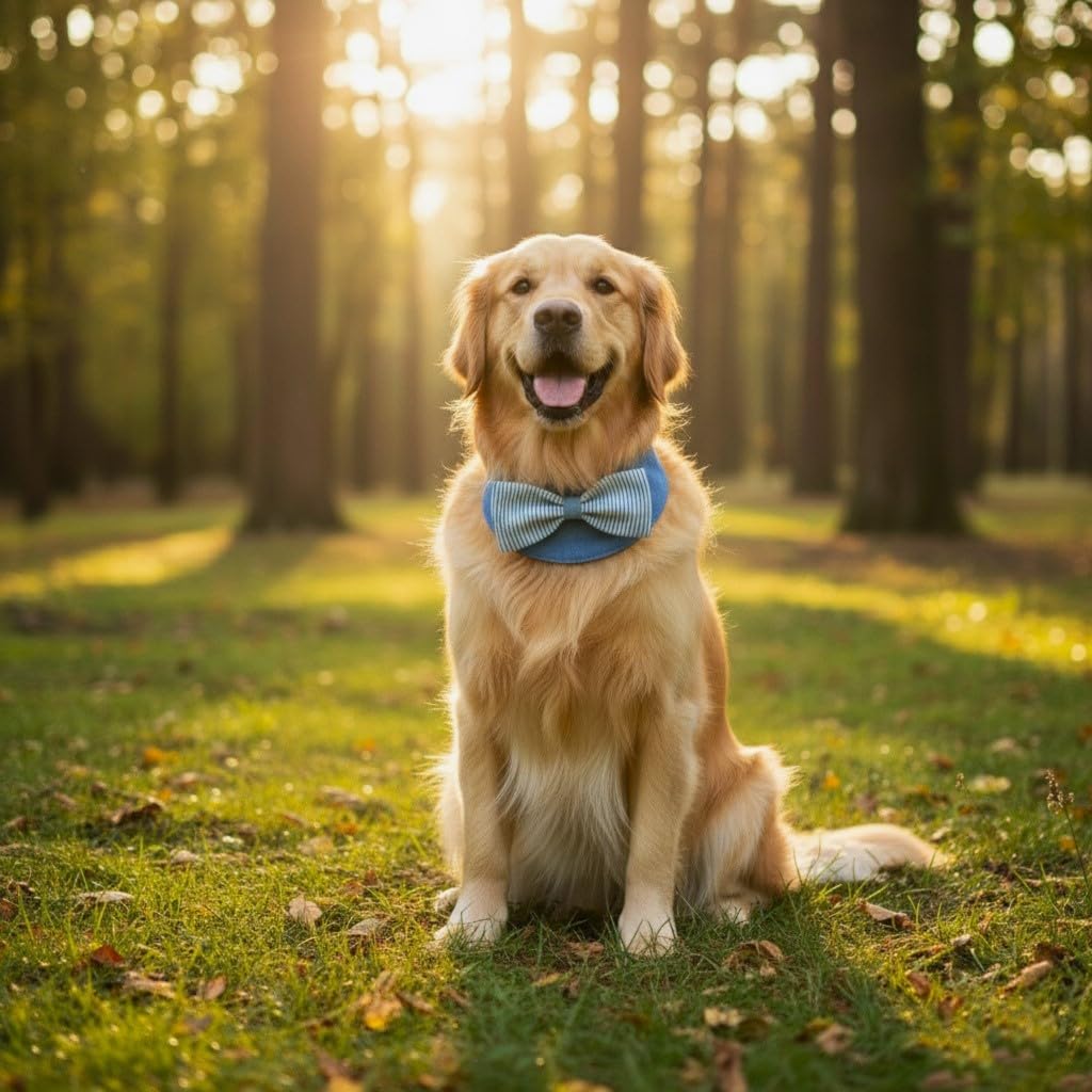 FURALETTE Denim Dog Bandana – Striped Bowtie, Soft & Durable Pet Scarf with Adjustable Metal Snap Buttons for Dogs & Cats (Blue, X-Large)