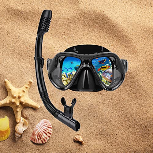 DIPUKI Snorkeling Gear for Adults Snorkel mask Set Scuba Diving mask Dry Snorkel Swimming Glasses Swim Dive mask Nose Cover Youth Free Diving (Red+Yellow(2 Pack))