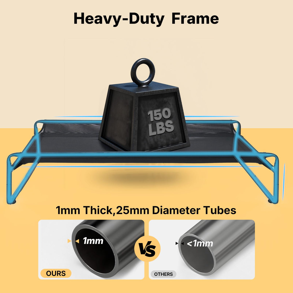 Veehoo Original Outdoor Elevated Dog Bed, Cooling Raised Dog Cot for Large Dogs, Portable Standing Pet Hammock Platform with Washable Breathable Mesh, No-Slip Feet, XX-Large, Black, CWC2201