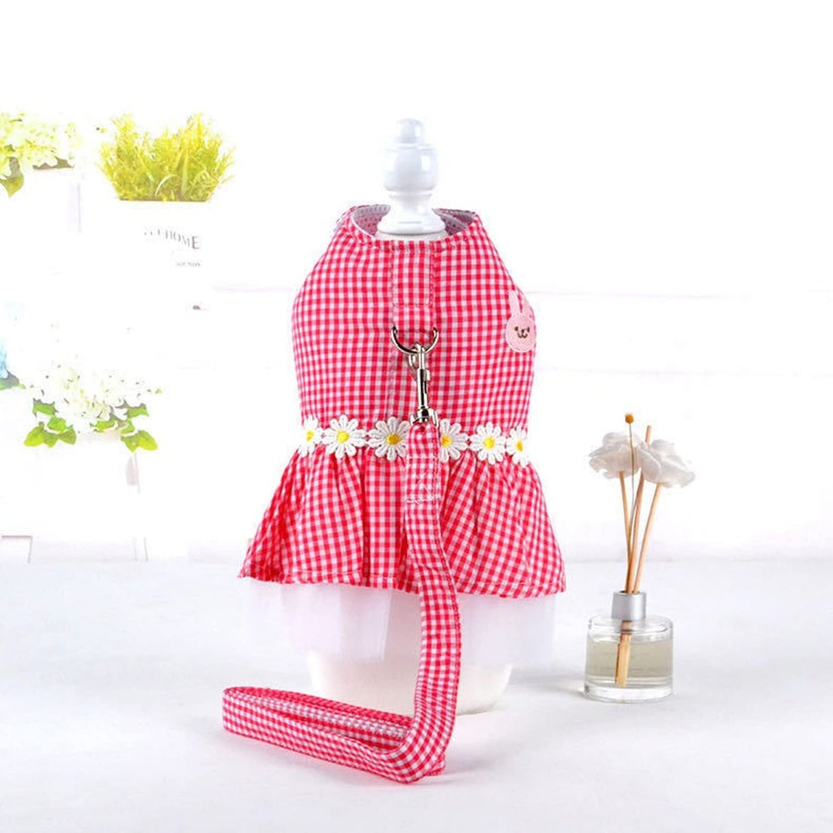 Small Dog Dress with Leash Set Adjustable Dog Harness Dress with D Ring Breathable Walk Doggie Outfits for Puppy Girl and Cat (S,Pink)