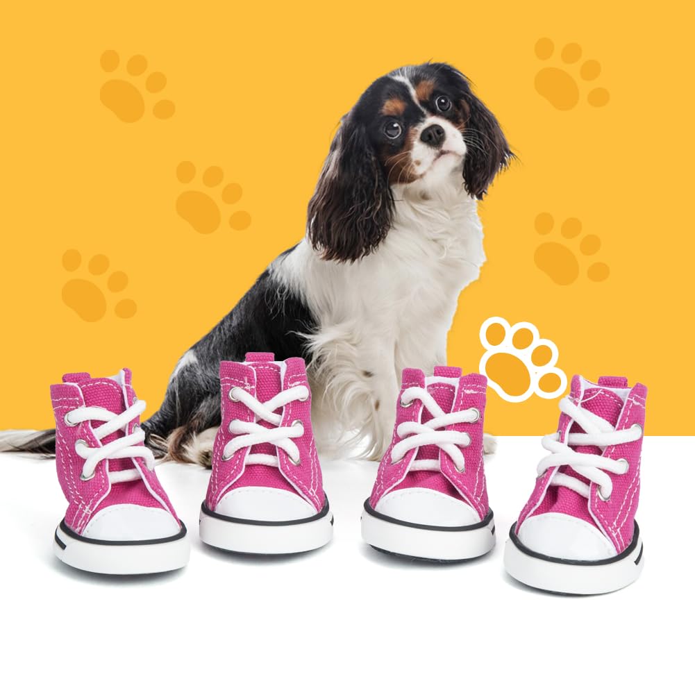 Pet Sports Dog Shoes, Puppy Canvas Shoes, Dog&Cat Paw Protective Covers, Size 1-5 for Cats, Size 5-6 for Dogs Weighing Less Than 10KG, Size 7-8 for Medium-Sized Dogs Weighing 10-30KG (Pink, 3#)