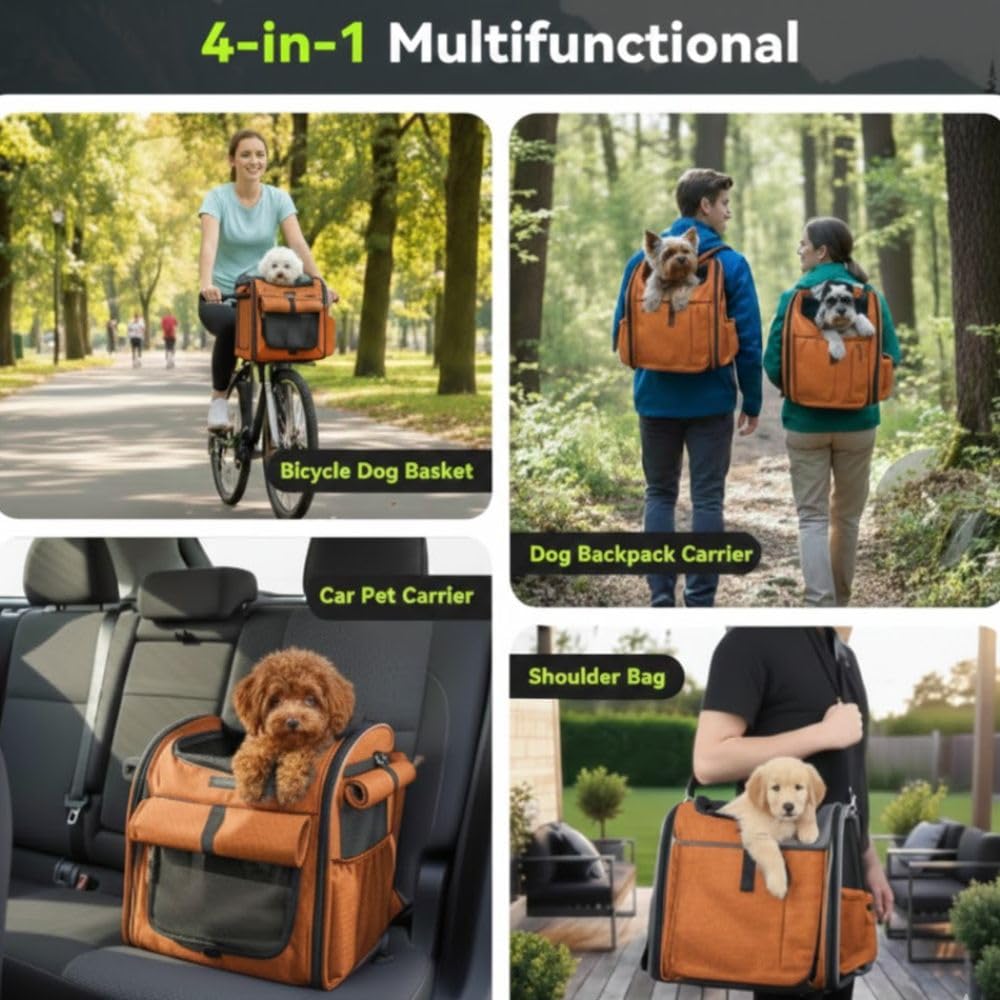 New Dog Bike Basket - Premium Dog Basket for Bike, Secure Pet Basket for Rides with Safety Strap, Dog Carrier Backpack Carrier with Dog Bowl by Luniko Shop (Orange)