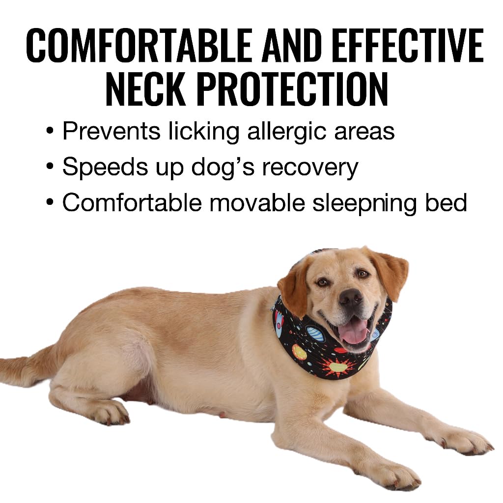 LovinPet Dog Recovery Collar, Adjustable Soft Cone for Medium & Large Dogs, Post-Surgery Comfort & Lick Prevention, Interstellar Black Print,Black
