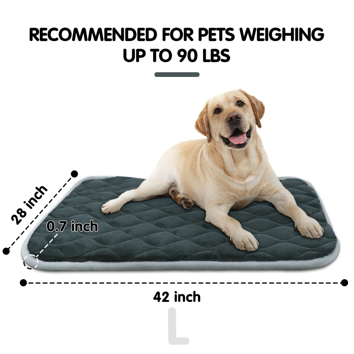 furrybaby Dog Bed Mat Flat Crate Mat with Anti-Slip Bottom Machine Washable Pet Kennel Pad for Dog Sleeping (L 42x28'', Grey Mat)
