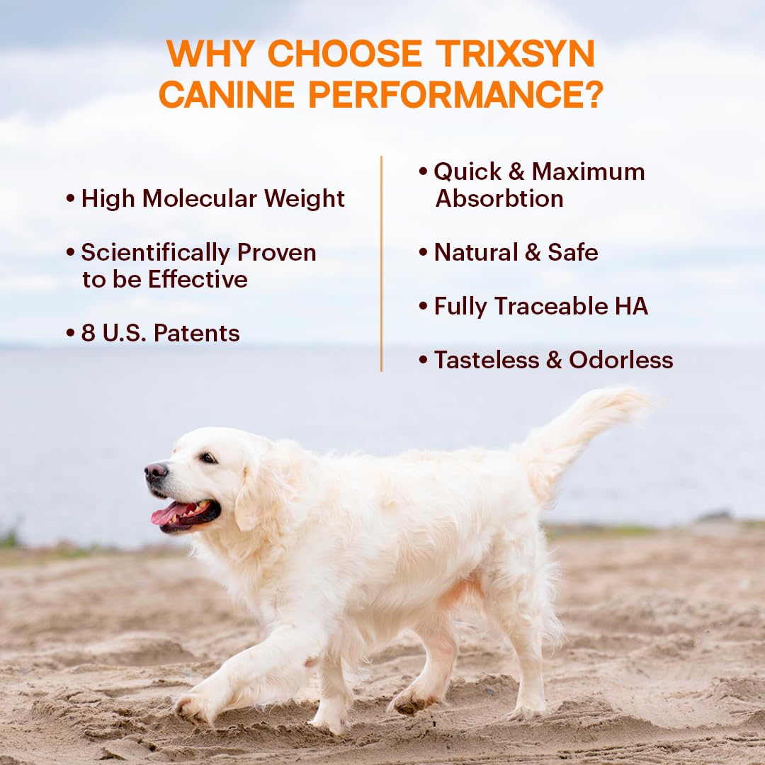 TRIXSYN Canine Performance - Dog Hip & Joint Supplement for Small, Large & Senior Dogs - Liquid Hyaluronic Acid Formula Patented MHB3 Hylauronan Liquid Formula - 72 Day Supply