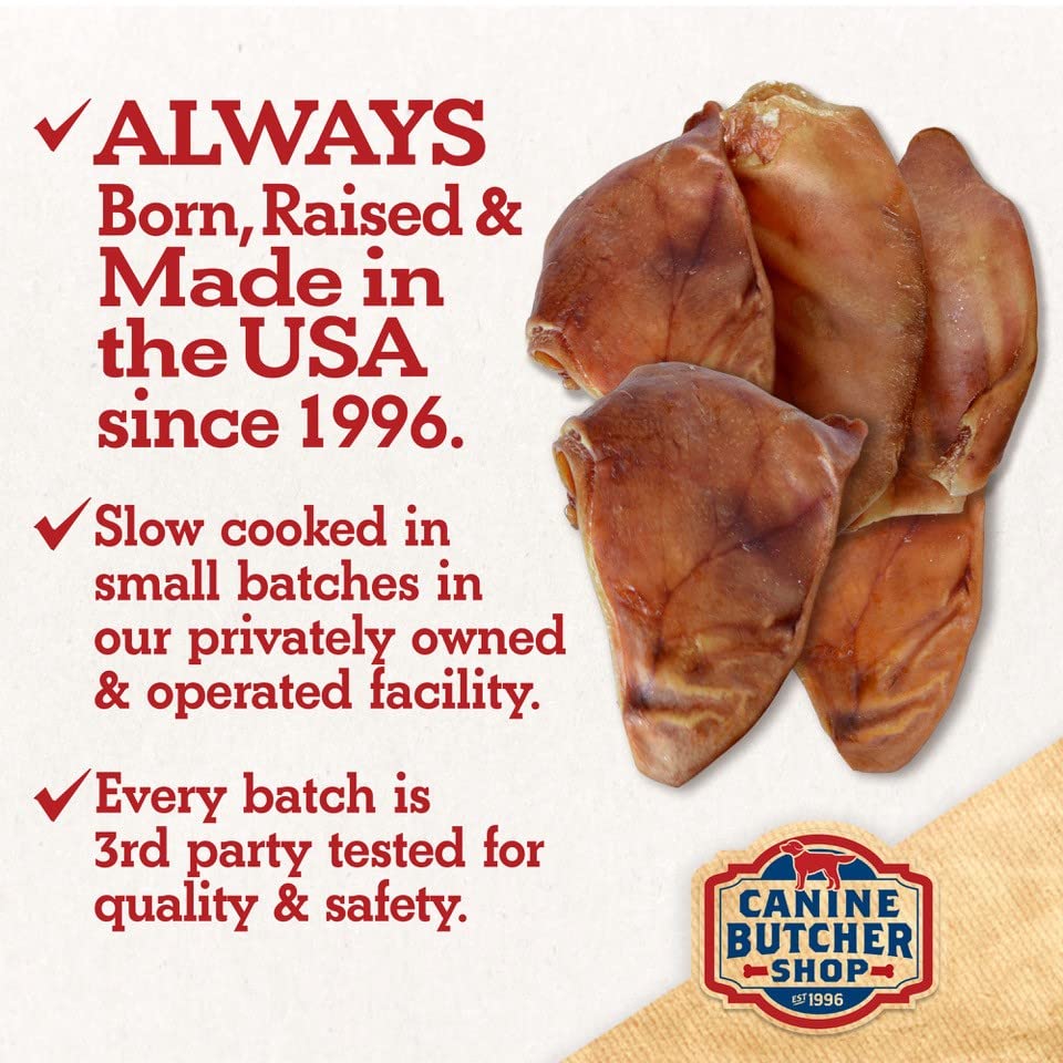 Canine Butcher Shop Pig Ears for Dogs, Always USA Made (30-Pack), All Natural, Sourced in USA Pig Ears, Digestible Pork Dog Chew Treat