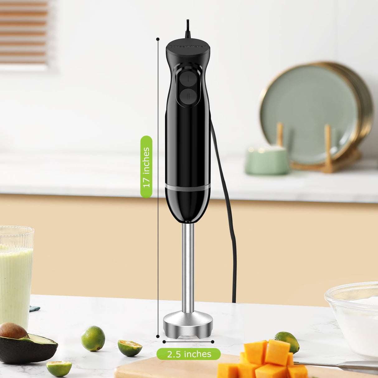 Hand Blender, Immersion Blender with 2 Mixing Speed, Electric Handheld Mixer Portable Stick Mixer with Stainless Steel Blades for Soup, Smoothie, Puree, Baby Food