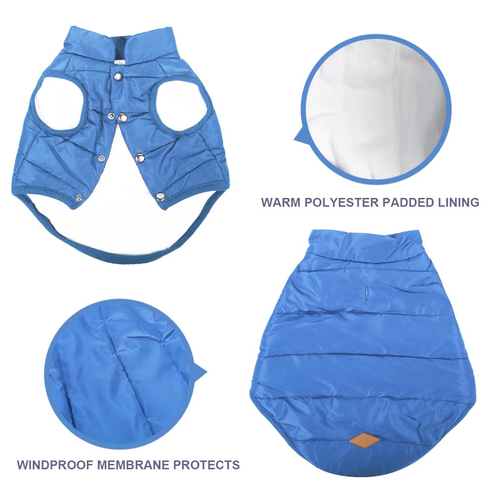 TQFlow Warm Dog Coat, Windproof Dog Jacket Fleece Pet Winter Coats Solid Color Dogs Clothes Cold Weather Pet Jacket Vest Soft Puppy Apparel for Small Medium Dogs Cat (XL, Blue)