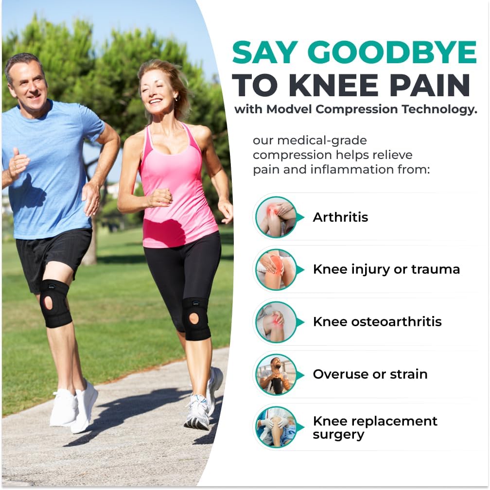 MODVEL ELITE Knee Brace for Women & Men with Side Stabilizers, Patella Gel Pads Brace for Meniscus Tear for Maximum Knee Pain Support - ACL Knee Braces for Running, Workout, Arthritis & Joint Recovery