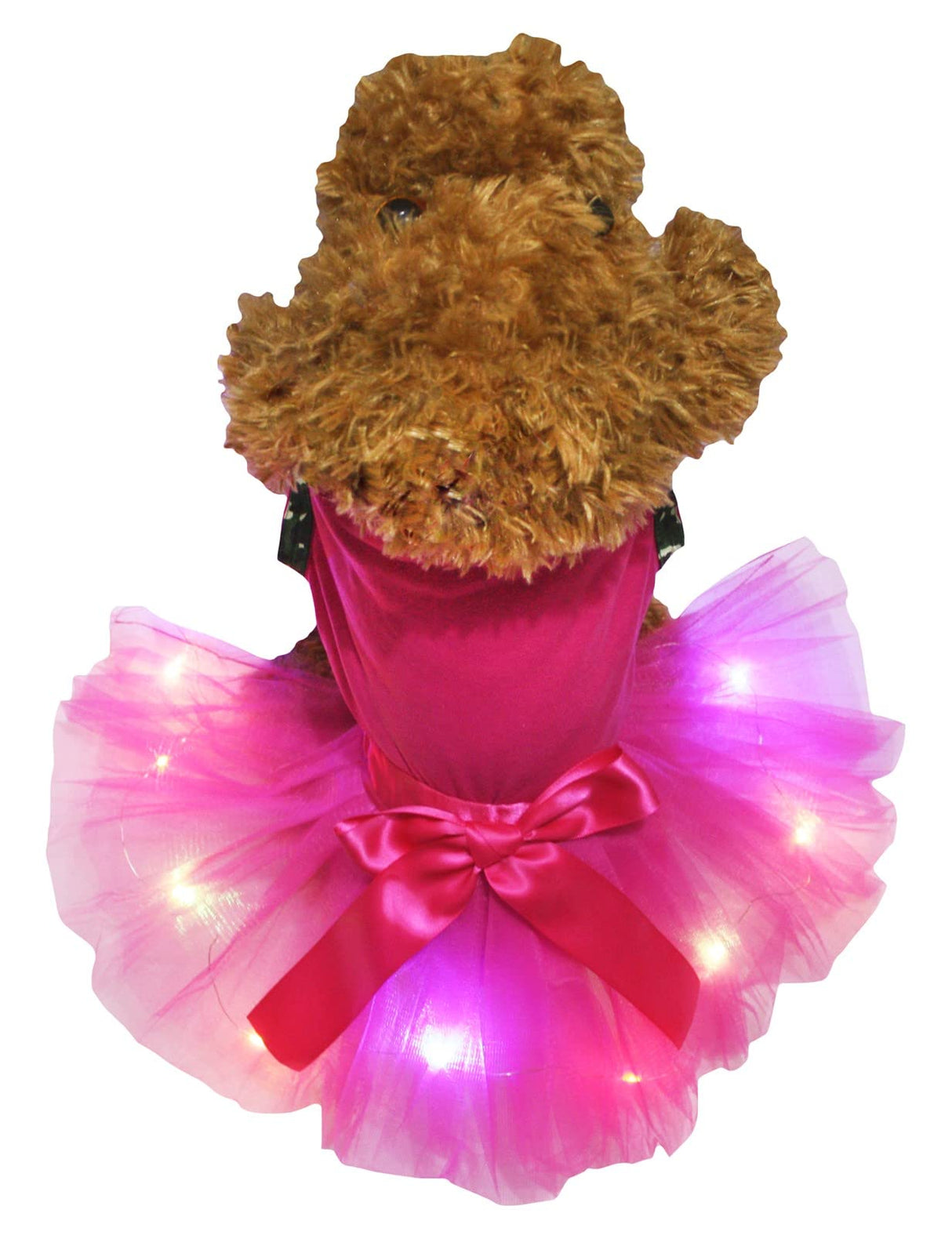 Petitebella Plain Shirt LED Light Tutu Puppy Dog Dress (Hot Pink/Hot Pink, Medium)