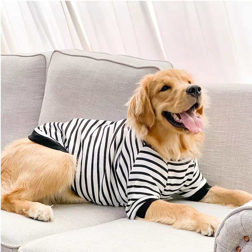 ANIAC Fleece Dog Sweater, Striped XL Shirt With Sleeves, Autumn Basic Hoodie, Warm Sweatshirt, Winter Pet Clothes for Large Dogs XXXL 55-66LB (6XL, White)