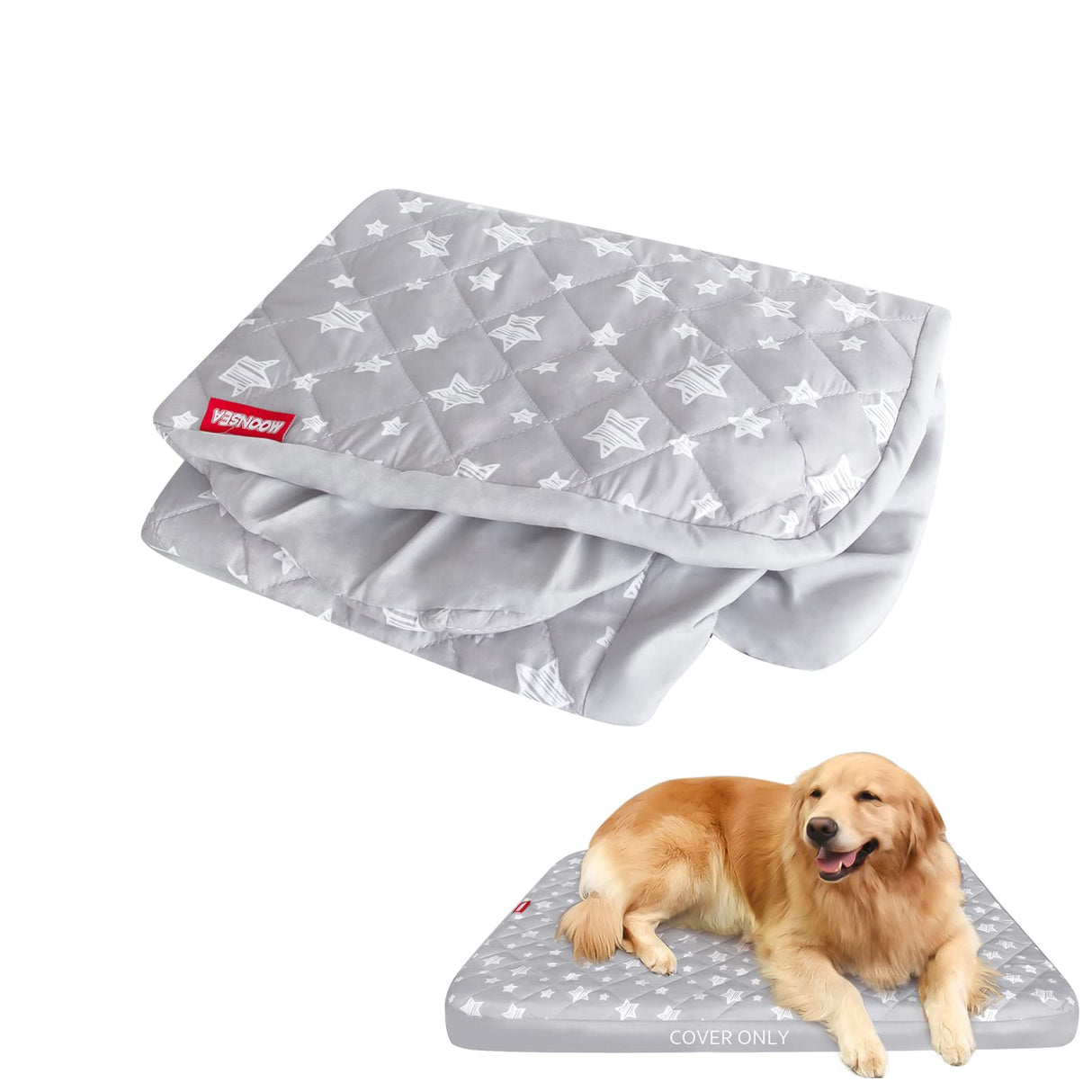 Waterproof Dog Bed Covers Replacement Washable Pet Hair Easy to Remove, Noiseless Quilted Puppy Pet Bed Cover Lovely Grey Star Print 35x44 Inches, for Dog/Cat, Cover Only
