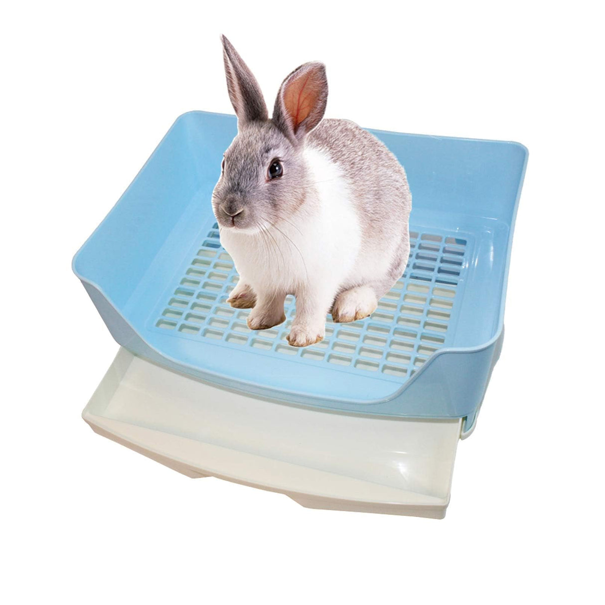 kathson Large Rabbit Litter Box Trainer, Potty Corner Toilet with Drawer Bigger Pet Pan for Adult Hamster, Guinea Pig, Ferret, Galesaur, Bunny and Other Animals (Blue)