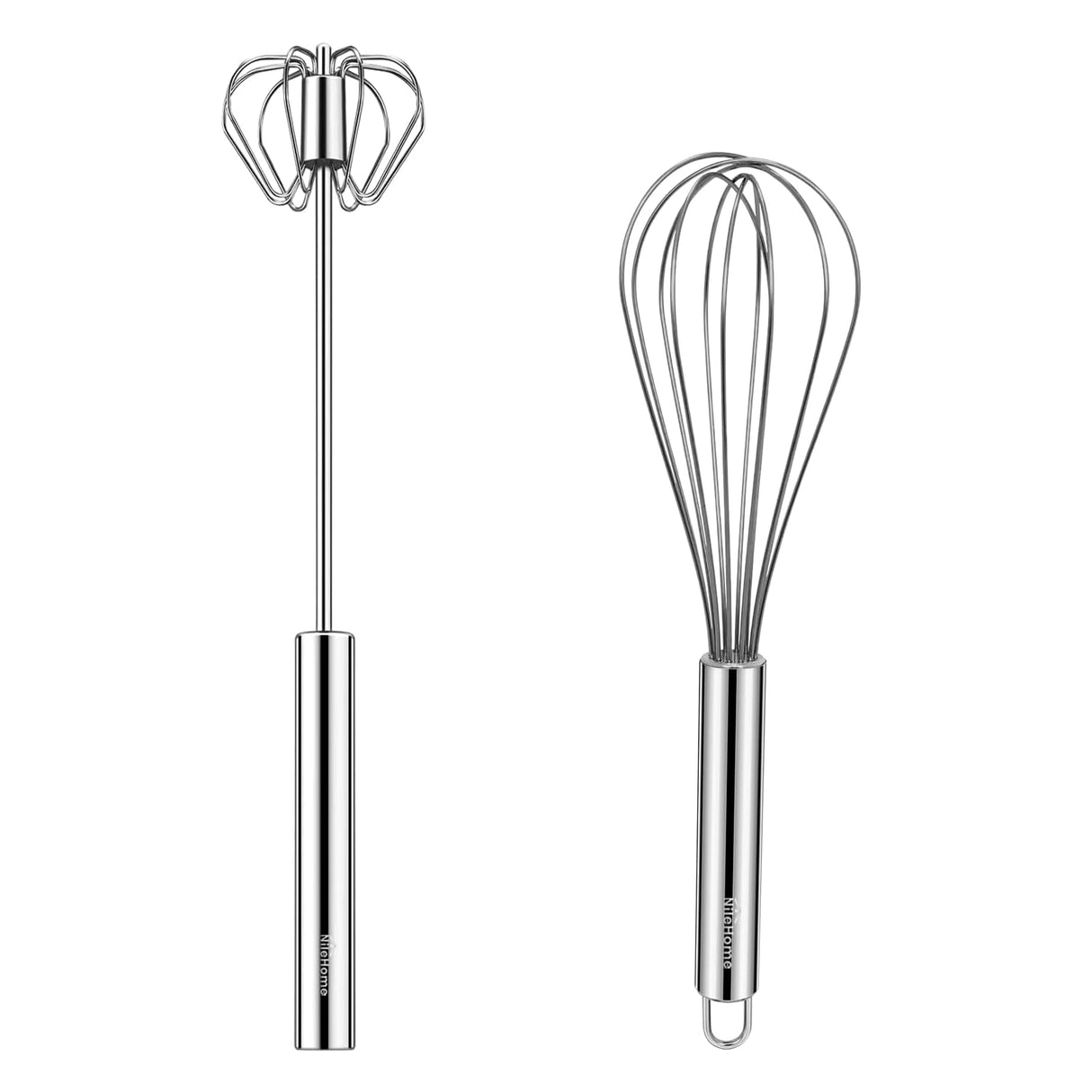 Stainless Steel Whisk 8" Hand Blender + 10" Semi-Automatic Rotary Kitchen Whisk Kitchen Wisk Wire Whisks for Cooking, Whisking, Blending, Beating, Stirring- 2 Pack...