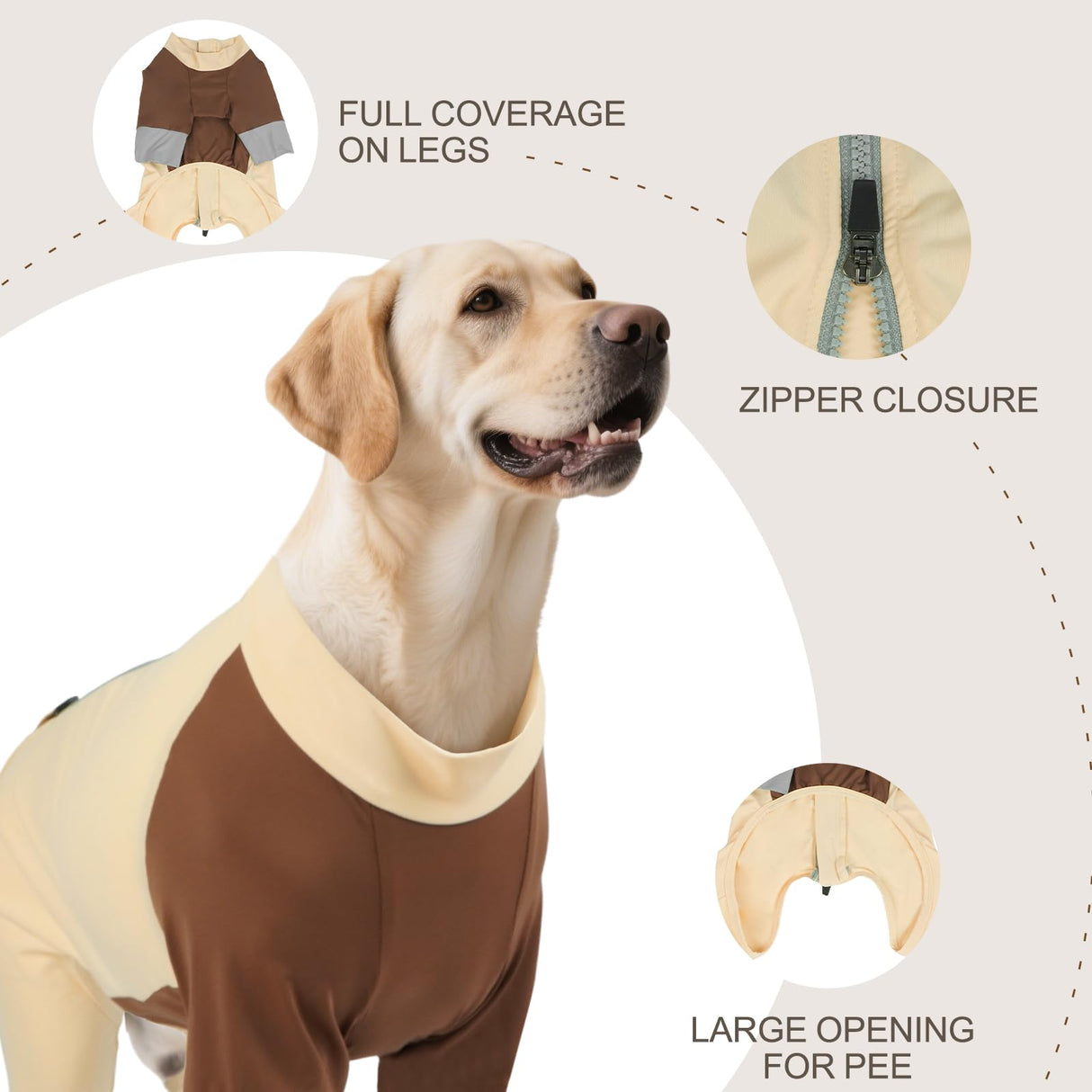 ROZKITCH SPF 50 Dog Shirt Summer Cooling Shirt UV Protection, Lightweight & Comfortable Dog Pajamas for Extra Large Dogs in Hot Weather Four Long Sleeves Recovery Suit YellowBrwon 4XL