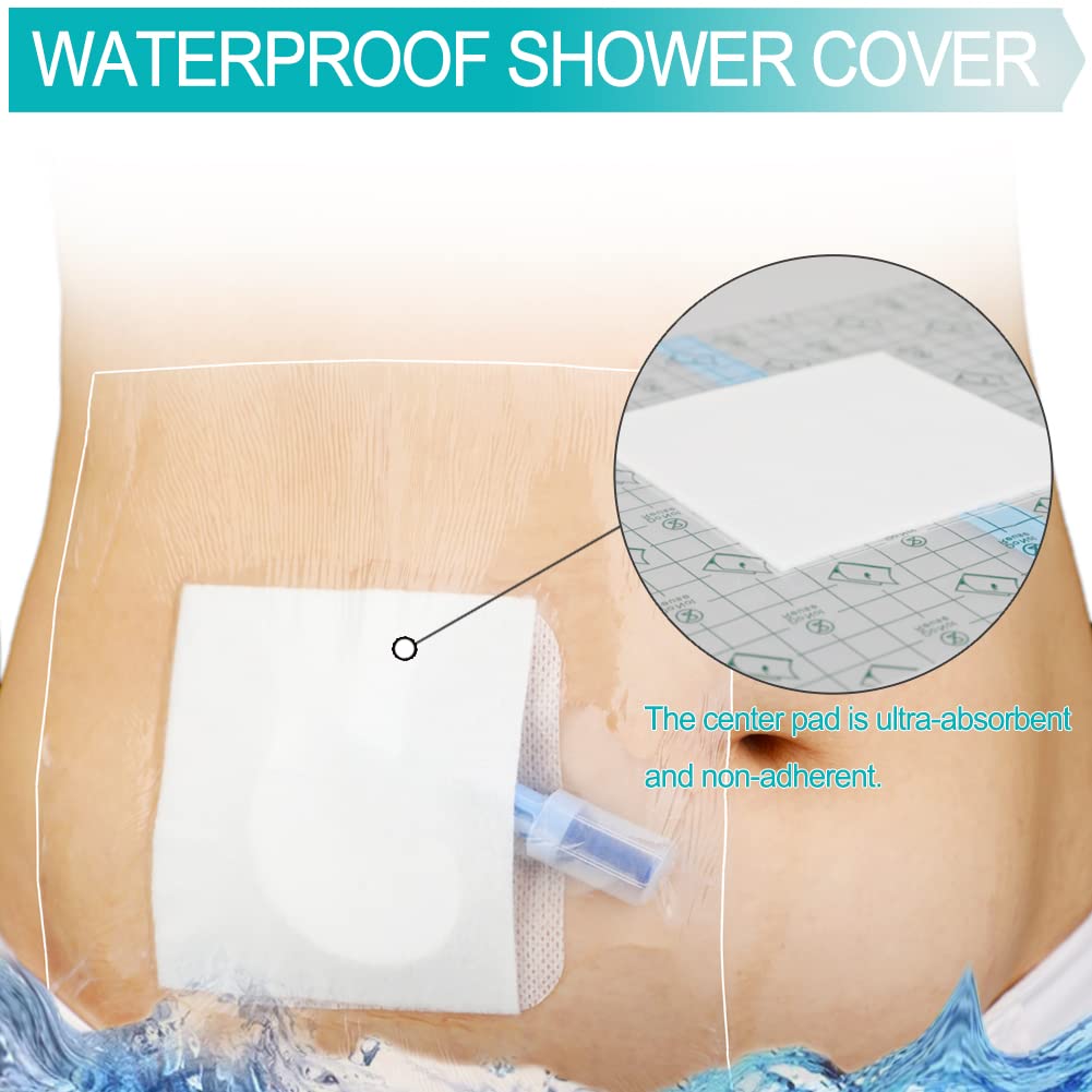 EaseToU Waterproof PD Dialysis Catheter Shower Cover 9x9 with No Glue On The Center, Peritoneal Dialysis PICC Line Chest Port Shower Protector Shield Island Bandage Dressing Accessories (Pack of 25)