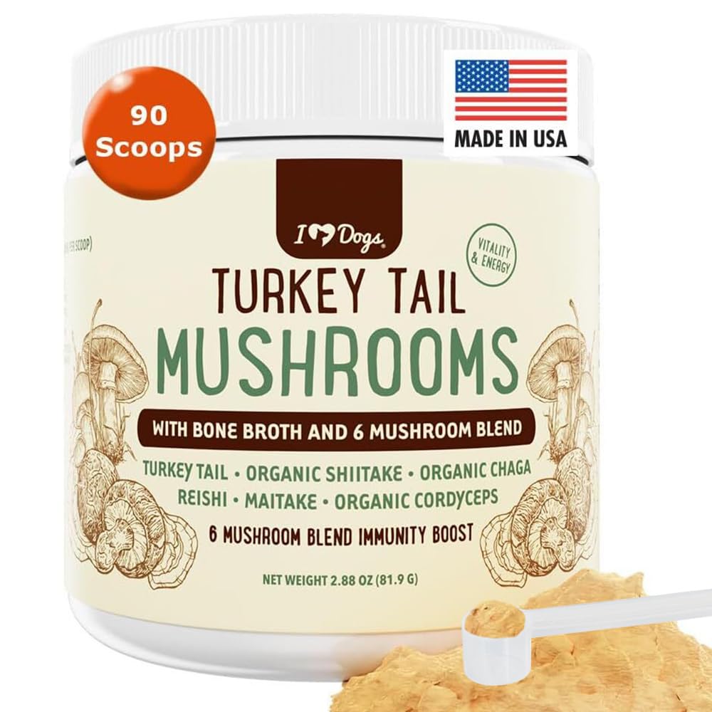 iHeartDogs Turkey Tail Mushroom for Dogs for Lumps, Bumps & Lipomas with Bone Broth and 6 Mushroom Blend Powder
