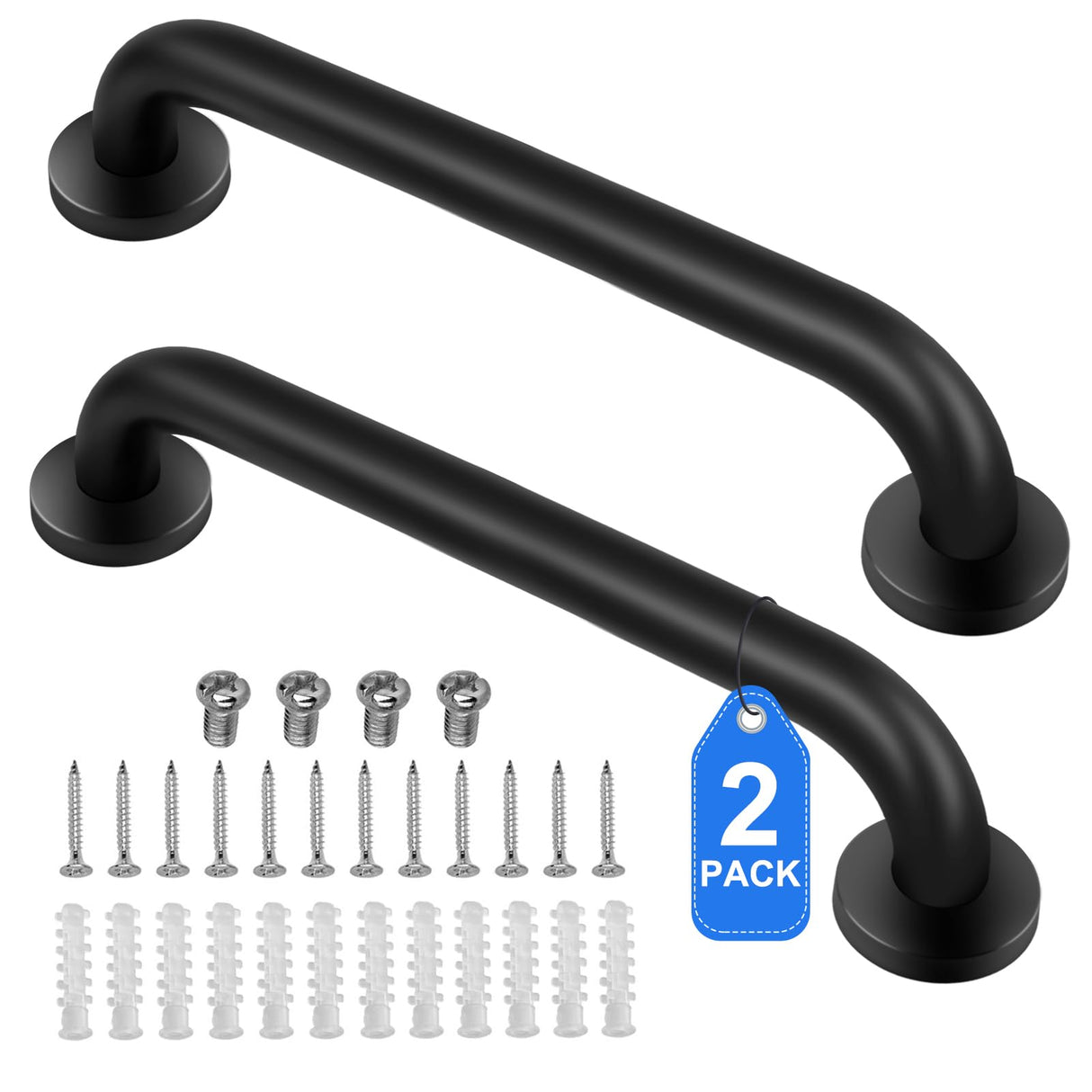2 Pack Shower Grab Bar, Stainless Steel Bathroom Grab Bar, Shower Handle, Bath Handle, Grab Bars for Handicap Elderly Seniors Bathroom Safety Grab Bar (18 Inch,Black)