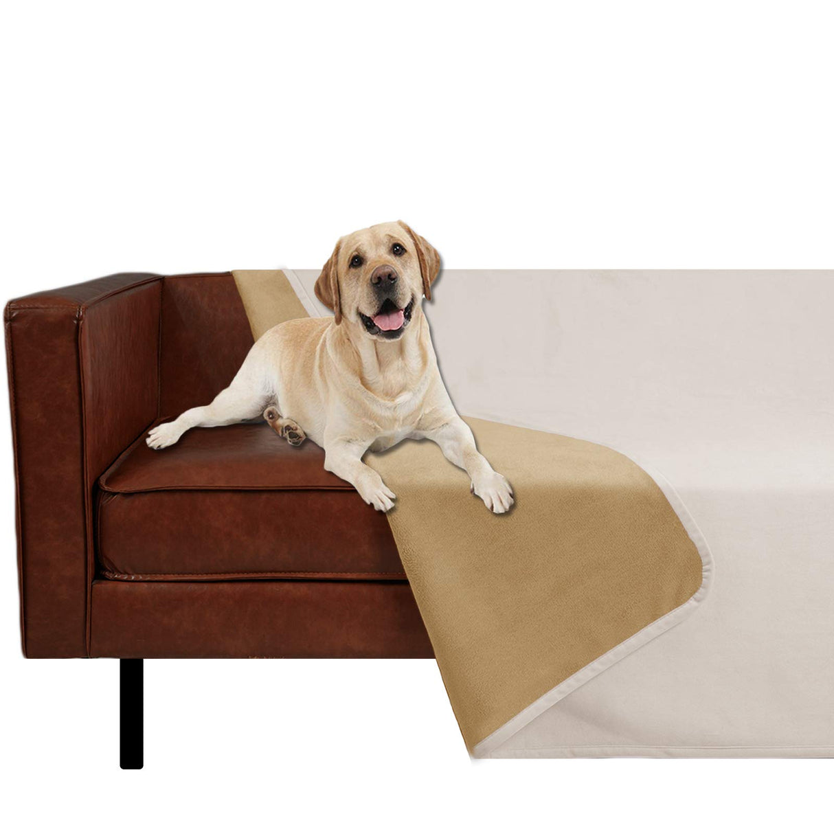 Ameritex Pet Bed Blanket Reversible 100% Waterproof Velvet Super Soft for Sofa and Bed (82x82 Inches, Cream+Sand)