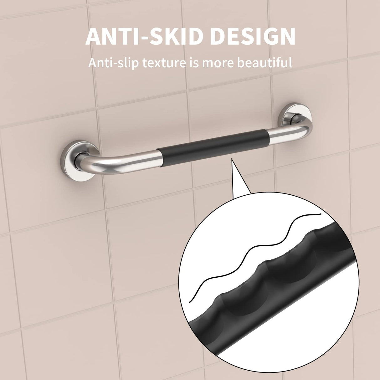 24 Inch Shower Grab Bar w/Anti Slip Rubber Grip, Munzong Stainless Steel Bathroom Grab Bar, Chrome Bathroom Balance Bar,Safety Handrail Support,Handicap Injury Elderly Senior Assist Bath Handle