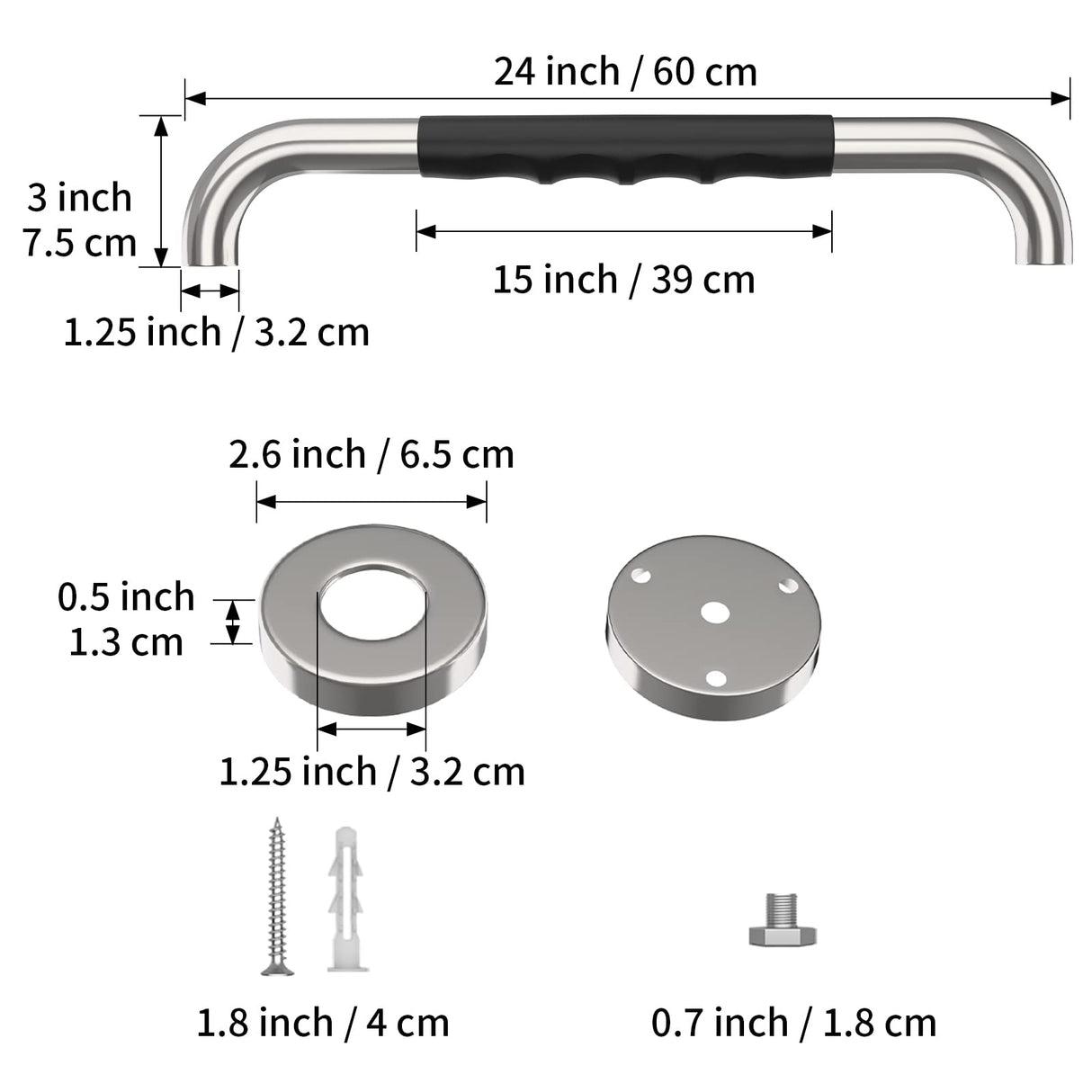 24 Inch Shower Grab Bar w/Anti Slip Rubber Grip, Munzong Stainless Steel Bathroom Grab Bar, Chrome Bathroom Balance Bar,Safety Handrail Support,Handicap Injury Elderly Senior Assist Bath Handle