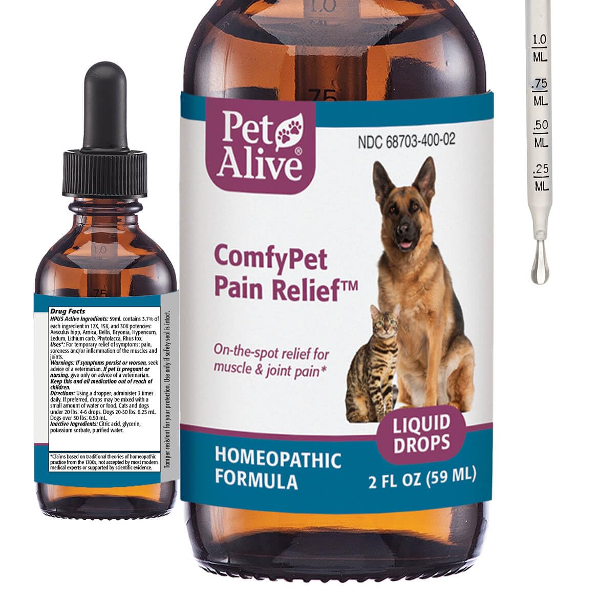 PetAlive ComfyPet Pain Relief for Dogs & Cats – Natural Homeopathic Supplement for Pet Joint & Mobility Support – 2 fl oz Drops – Made in USA