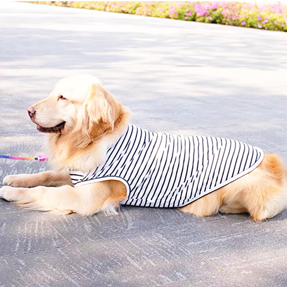 ANIAC Summer Dog Shirt for Medium Dog Girl Boy Cotton Striped Dog T-Shirt White Basic Tank Top Sleeveless Doggy Vest Cooling Pet Clothes for Dogs (White, 4XL (33-44 lbs))
