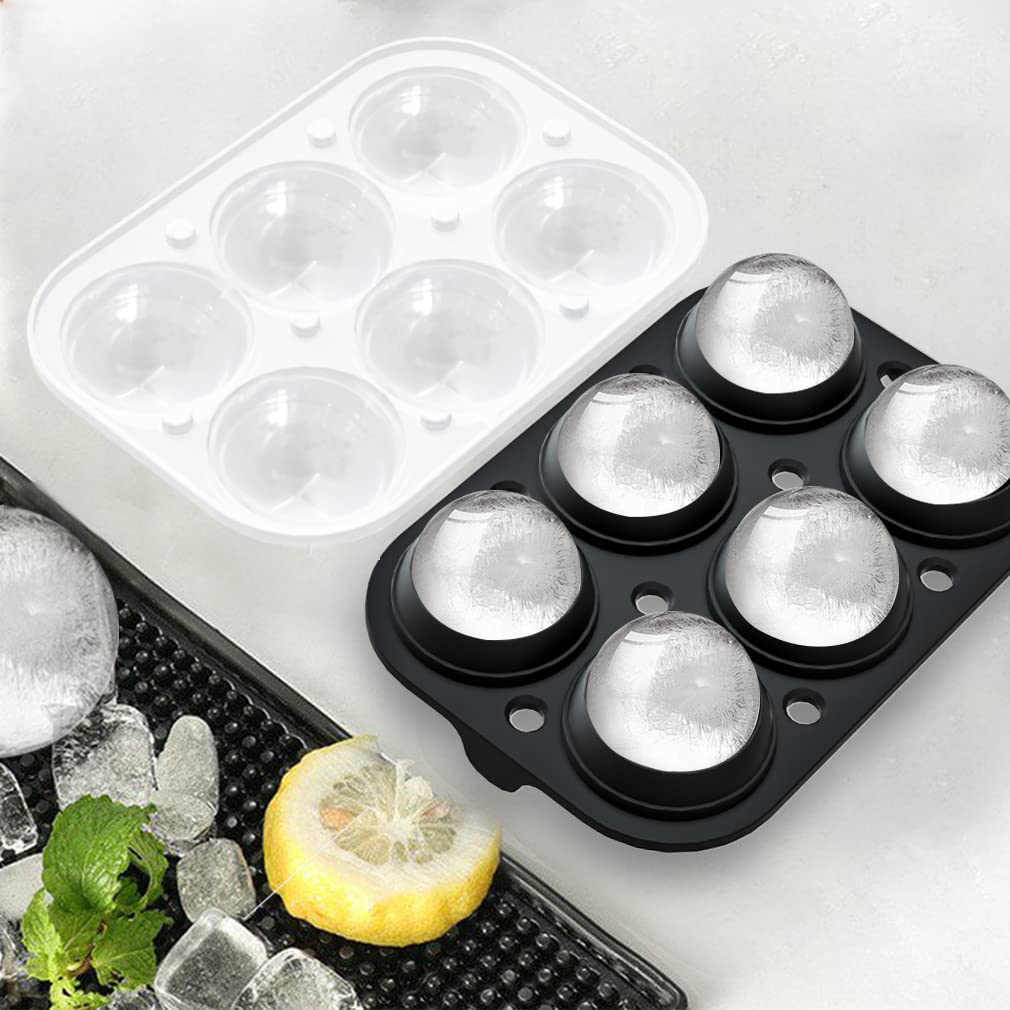 Ice Cube Trays (Set of 2), Sphere Ice Ball Maker with Lid & Large Square Ice Cube Maker for Whiskey, Cocktails and Homemade, Keep Drinks Chilled Black