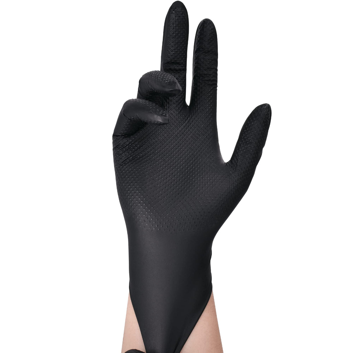 TitanFlex Thor Grip Heavy Duty Black Industrial Nitrile Gloves, 8-mil, Large, Box of 100, Latex Free, Raised Diamond Texture, Powder Free, Food Safe, Rubber Gloves, Mechanic Gloves