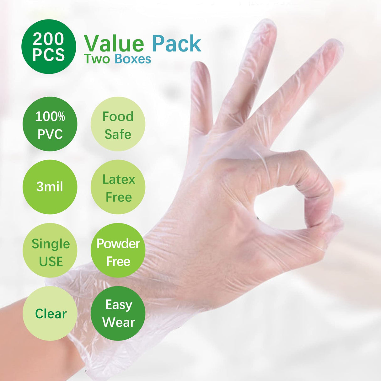 Dr.GreenPanda Medium 200pcs Great Value Pack Clear Vinyl Disposable Gloves Food Safe Food Service Food Prep Food Handling Cooking Cleaning Multipurpose Light Work Latex Free Powder Free Non-Sterile