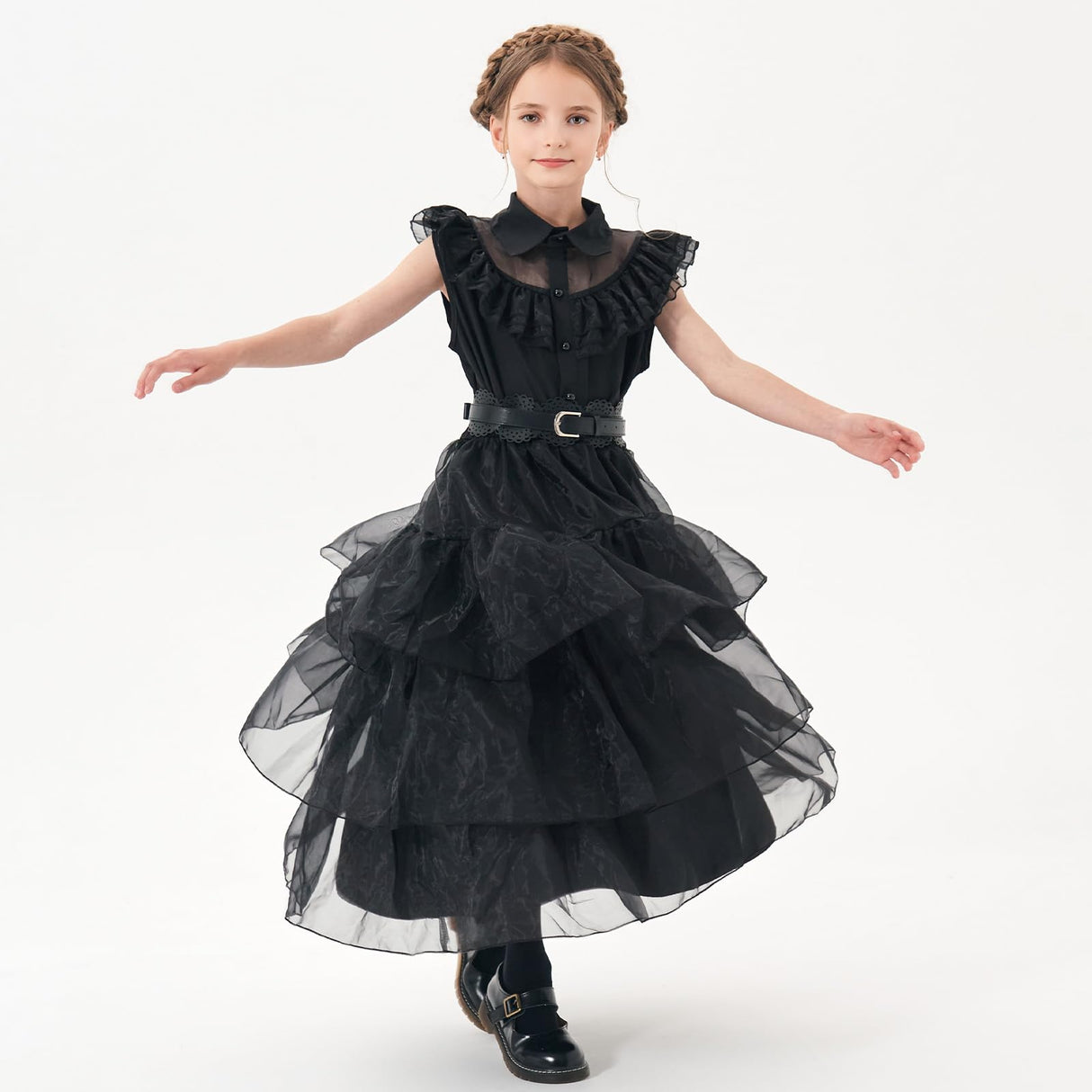 MGparty Black Dress for Girls Halloween Costume Cosplay Party Dress with Headband Belt Socks Accessories for Kids 4-14 Years