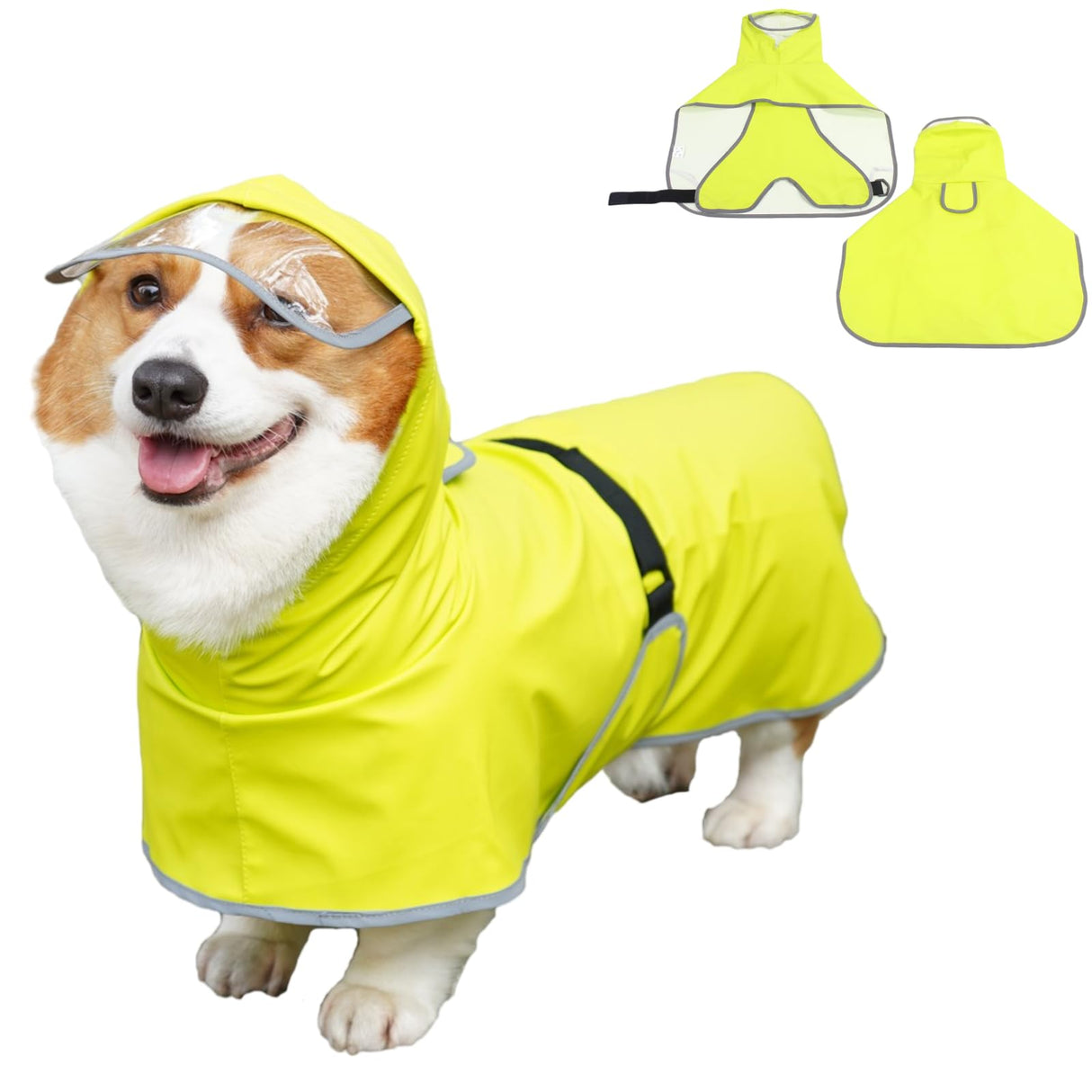 Luccalily Dog Rain Jacket with Hood for Small Pet, Waterproof Raincoat with Reflective Strip,Adjustable Belly Strap Protection, Lightweight Poncho (X-Small,Light Green)