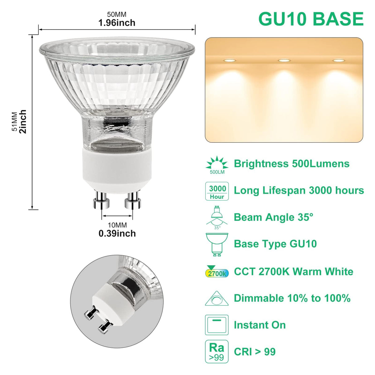 GU10 Halogen Bulb 120V 50W Halogen Light Bulbs for Candle Warmer Lamp, GU10+C, MR16 with Glass Cover, 2700K Warm White, Dimmable, Pack of 2
