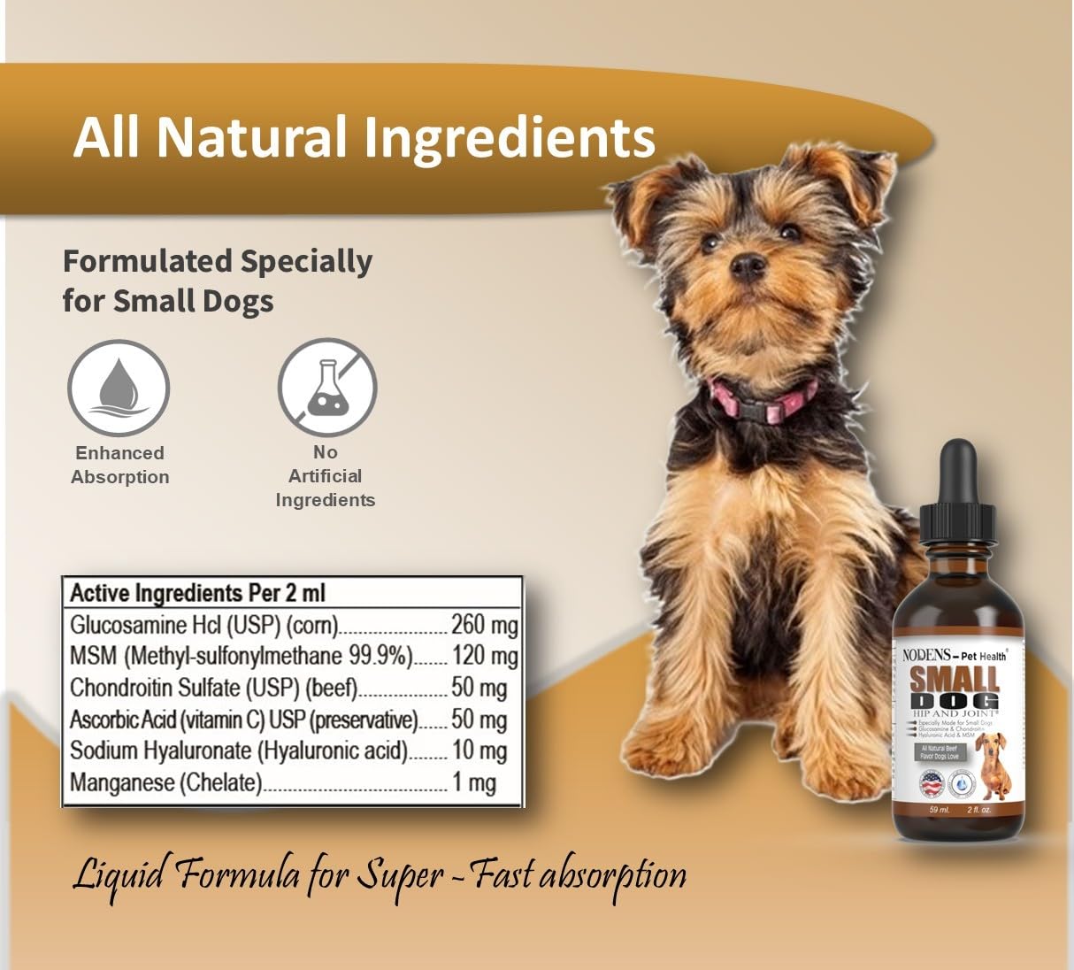 NODENS Small Dog Hip and Joint Liquid Glucosamine for Dogs – Small Dog Joint Supplement for Senior Dog Pain Relief Anti-inflammatory for Improved Joint Flexibility & Mobility 2oz