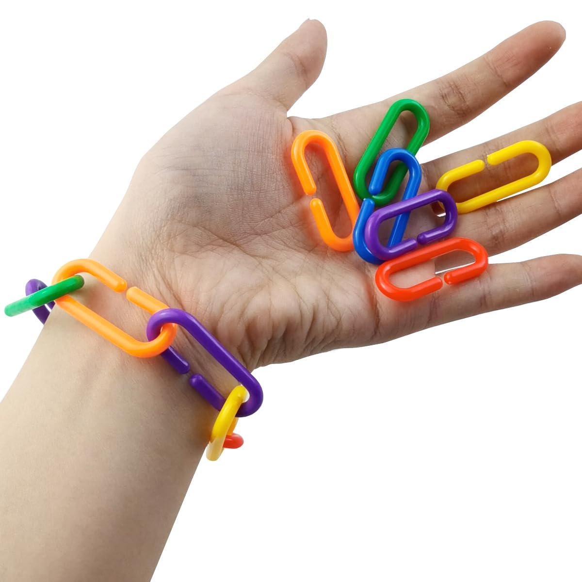RONYOUNG 620PCS Rainbow C-Clips Plastic Chain Links, Bird Swing & Climbing Chain Cage Toy Clips & Hooks, DIY Kids Learning Toys for Classroom, Suitable for Sugar Glider, Rat, Parrot, Bird