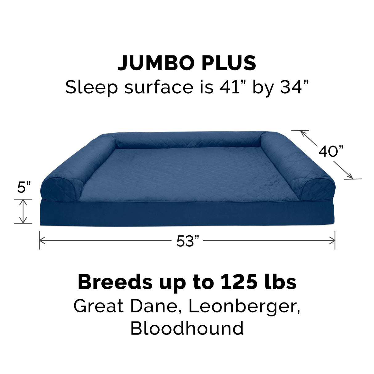 Furhaven Orthopedic Dog Bed for Large Dogs w/ Removable Bolsters & Washable Cover, For Dogs Up to 125 lbs - Quilted Sofa - Navy (Blue), Jumbo Plus/XXL