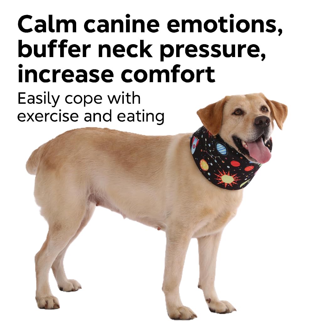 LovinPet Dog Recovery Collar, Adjustable Soft Cone for Medium & Large Dogs, Post-Surgery Comfort & Lick Prevention, Interstellar Black Print,Black
