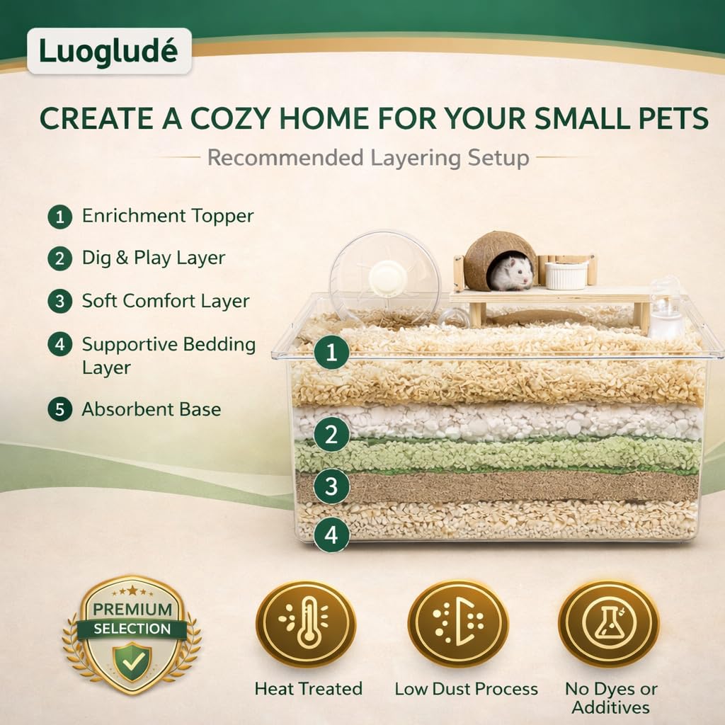 Luoglude 35oz Natural Aspen Wood Pet Bedding – Low Dust, Odor Control & Ultra Absorbent Shavings for Hamsters, Parrots, Guinea Pigs & Small Animals