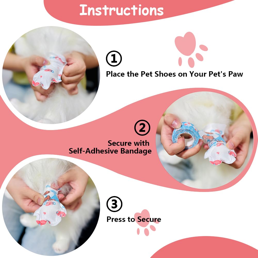 Disposable Dog Booties for Dogs Cats Paw Protector,Waterproof and Breathable with Adjustable Bandage,32Pcs Pet Booties for Small Medium Large Dogs Indoor & Outdoor Use(L,Paw Width:2.57~3.15inches)