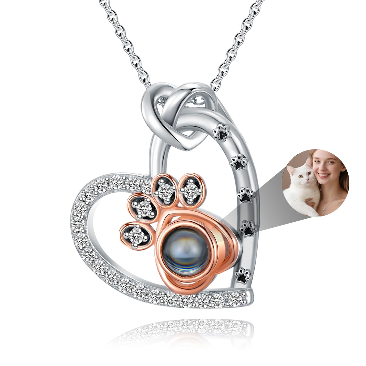 Dorunmo Personalized Photo Necklace Dog Cat Pet Picture 925 Sterling Silver Projection Pendant Gifts Paw Print Necklace for Dog Cat Pet Memorial for Women Lover